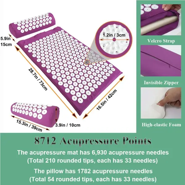 Yoga Acupressure Mat Spike Massage Pad Kuznetsov's Applicator Sport Fitness Cushion Pillow Massager Yoga Mat Pilates Exercise - Image 6