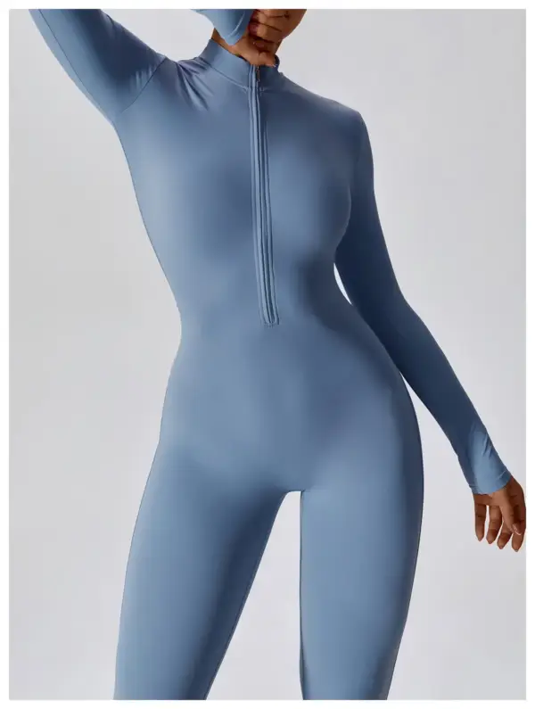 Yoga Jumpsuit Women Seamless Sports Zipper Jumpsuit Set Gym Long Sleeve Fitness Suit Elastic Gym Workout Bodysuit Athletic Wear - Image 3