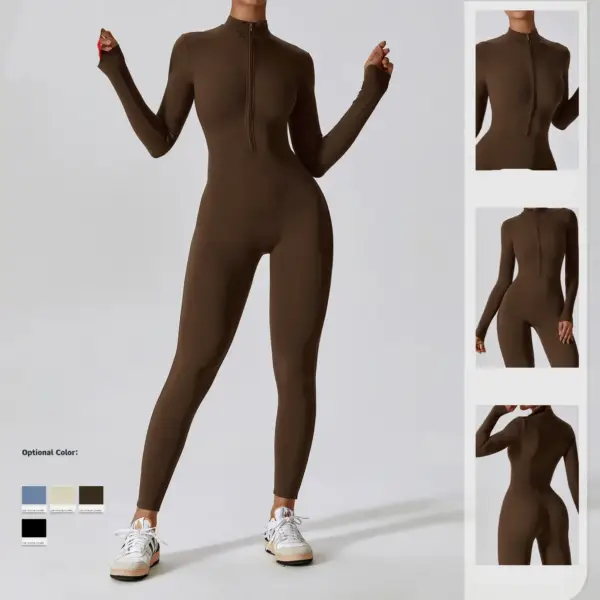 Yoga Jumpsuit Women Seamless Sports Zipper Jumpsuit Set Gym Long Sleeve Fitness Suit Elastic Gym Workout Bodysuit Athletic Wear - Image 4
