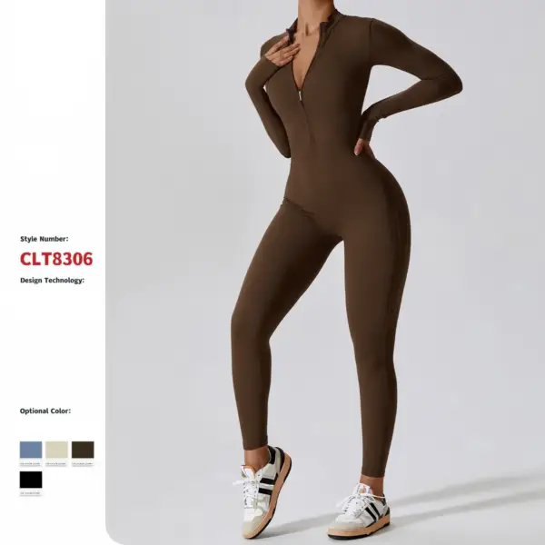 Yoga Jumpsuit Women Seamless Sports Zipper Jumpsuit Set Gym Long Sleeve Fitness Suit Elastic Gym Workout Bodysuit Athletic Wear - Image 5