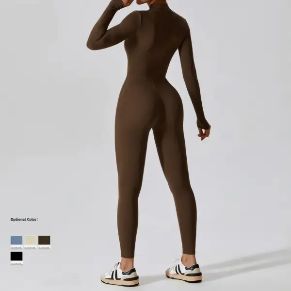 Yoga Jumpsuit Women Seamless Sports Zipper Jumpsuit Set Gym Long Sleeve Fitness Suit Elastic Gym Workout Bodysuit Athletic Wear - Image 6