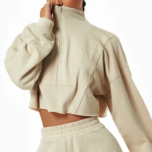 Yoga Long-Sleeved Sports Hoodie Women Loose Fashion Stand-Up Collar Zipper Top Wear Gym Training Leisure Outdoor Hoodie - Image 5