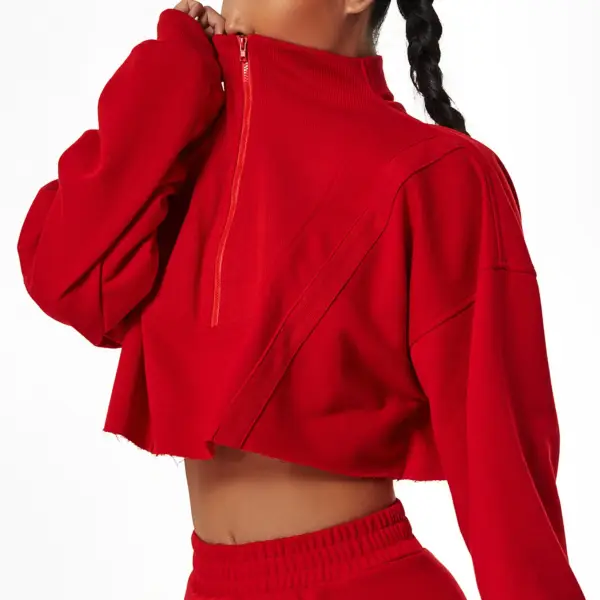 Yoga Long-Sleeved Sports Hoodie Women Loose Fashion Stand-Up Collar Zipper Top Wear Gym Training Leisure Outdoor Hoodie - Image 6