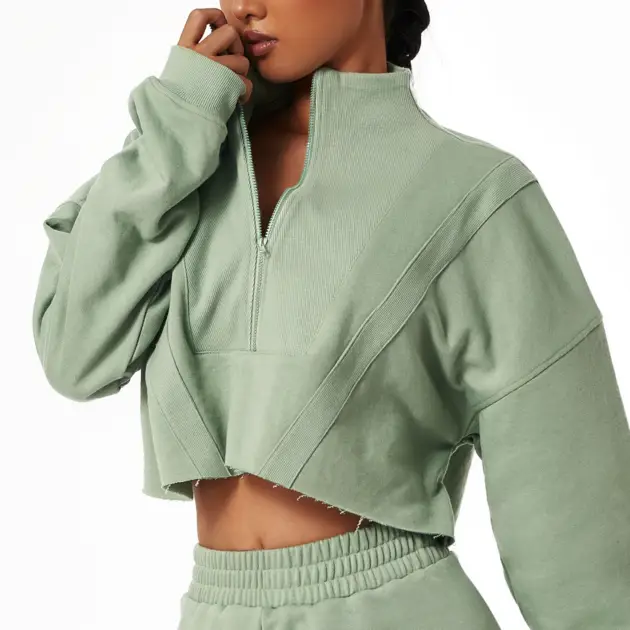 Yoga Long-Sleeved Sports Hoodie Women Loose Fashion Stand-Up Collar Zipper Top Wear Gym Training Leisure Outdoor Hoodie