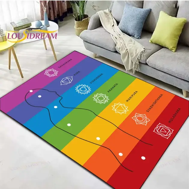 Yoga Meditation Practice Carpet Chakra Pattern Rugs Modern Home Living Room Bedroom Carpet Kids Play Bathroom Non-slip Floor Mat