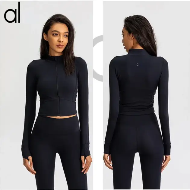 al logo Al Yoga Sports Women's Skinny Yoga Clothes Quick-Drying Long-Sleeved Top Zipper Cardigan Running Fitness Jacket Fitness